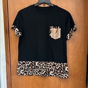 SHEIN Black and Leopard Print Woman’s Tee XL
